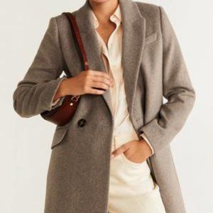 Mango MNG Lapels Wool Coat, Beige/Camel/Tan/Black, Size XS